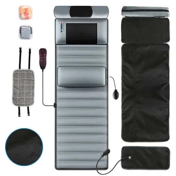 Full Body Electric Massage Mat With Lumbar Pillow - 10 Vibration Motors, 3 Timers & Anti-Slip Bottom Earplugs