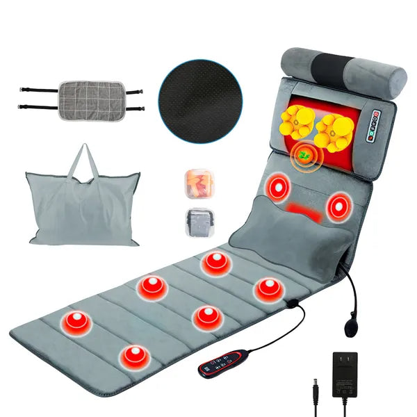 Full Body Electric Massage Mat With Lumbar Pillow - 10 Vibration Motors, 3 Timers & Anti-Slip Bottom Earplugs