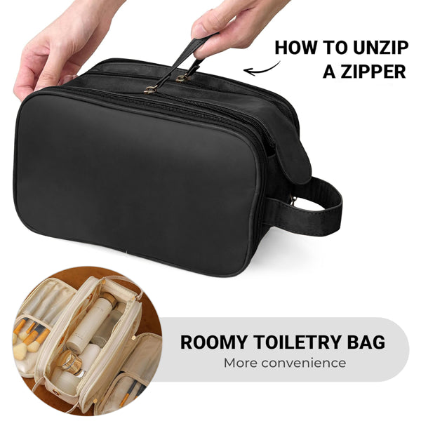 Large Capacity Cosmetic Travel Makeup Bag Organizer - Waterproof PU Leather Cosmetic Bag With Compartments And Handles